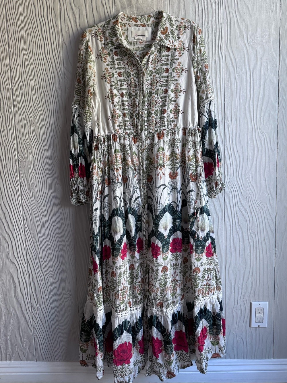 Anthropologie Eleanora Buttondown Shirtdress Silk Blend Botanical Motif Sz: L - Picture 3 of 15